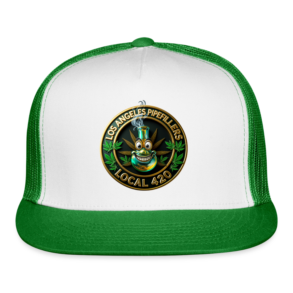 LOS ANGLES PIPEFILLERS LOCAL 420 Trucker Hat - white/kelly green