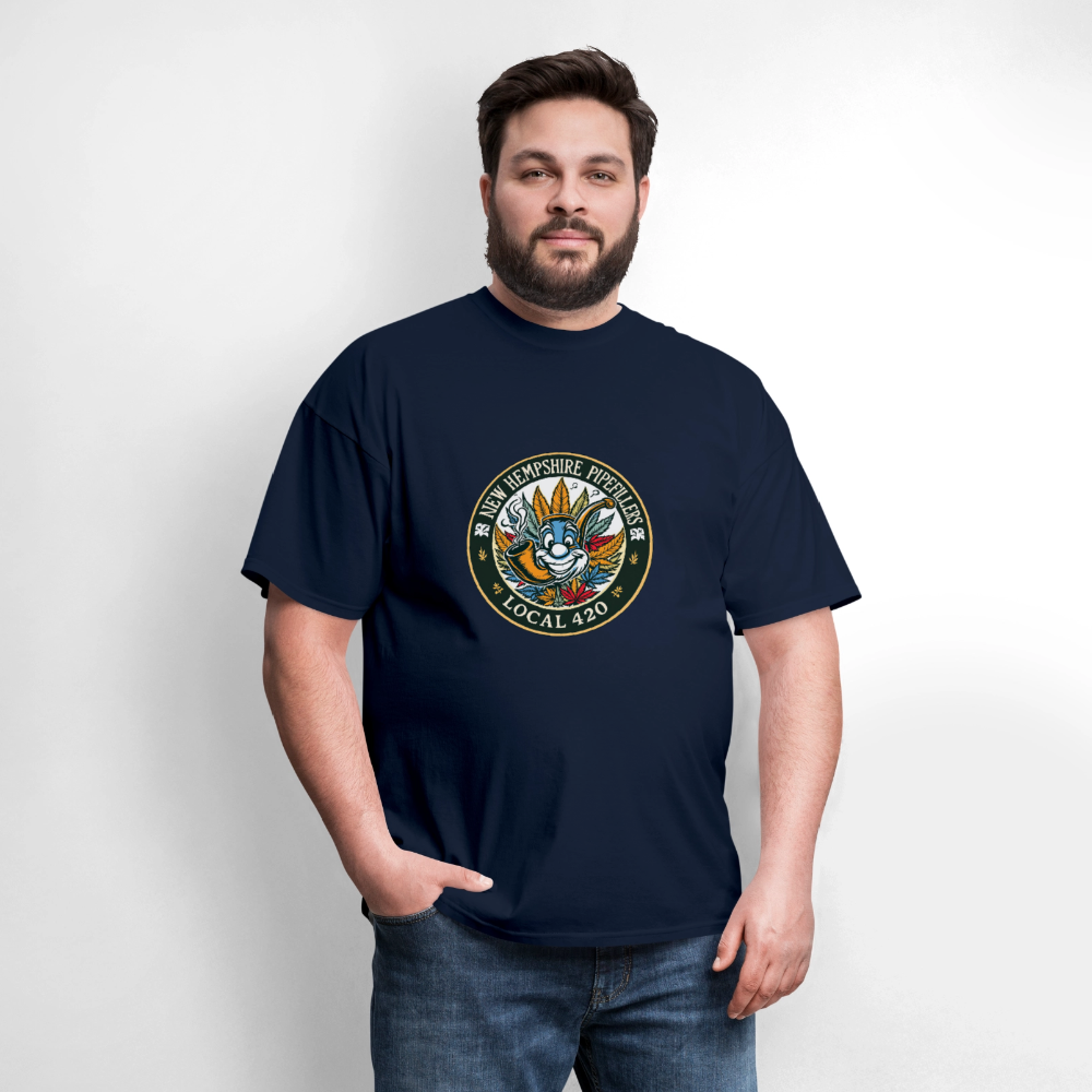 NEW HEMPSHIRE PIPEFILLERS LOCAL 420 2 EMBLEM Men's T-Shirt - navy