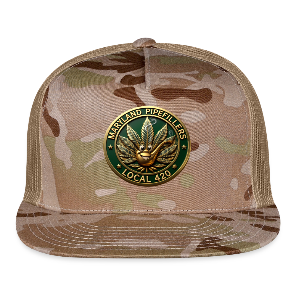 MARYLAND PIPEFILLERS LOCAL 420 CAMO Trucker Hat - MultiCam\tan
