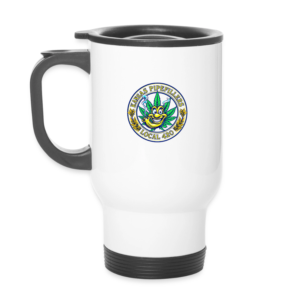 KANSAS PIPEFILLERS LOCAL 420 14oz Stainless Steel Travel Mug - white