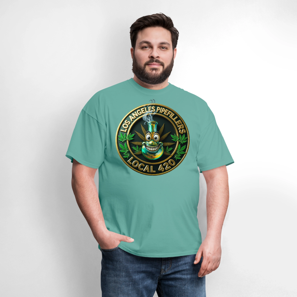 LOS ANGLES PIPEFILLERS LOCAL 420 2 EMBLEM Men's T-Shirt - aquatic