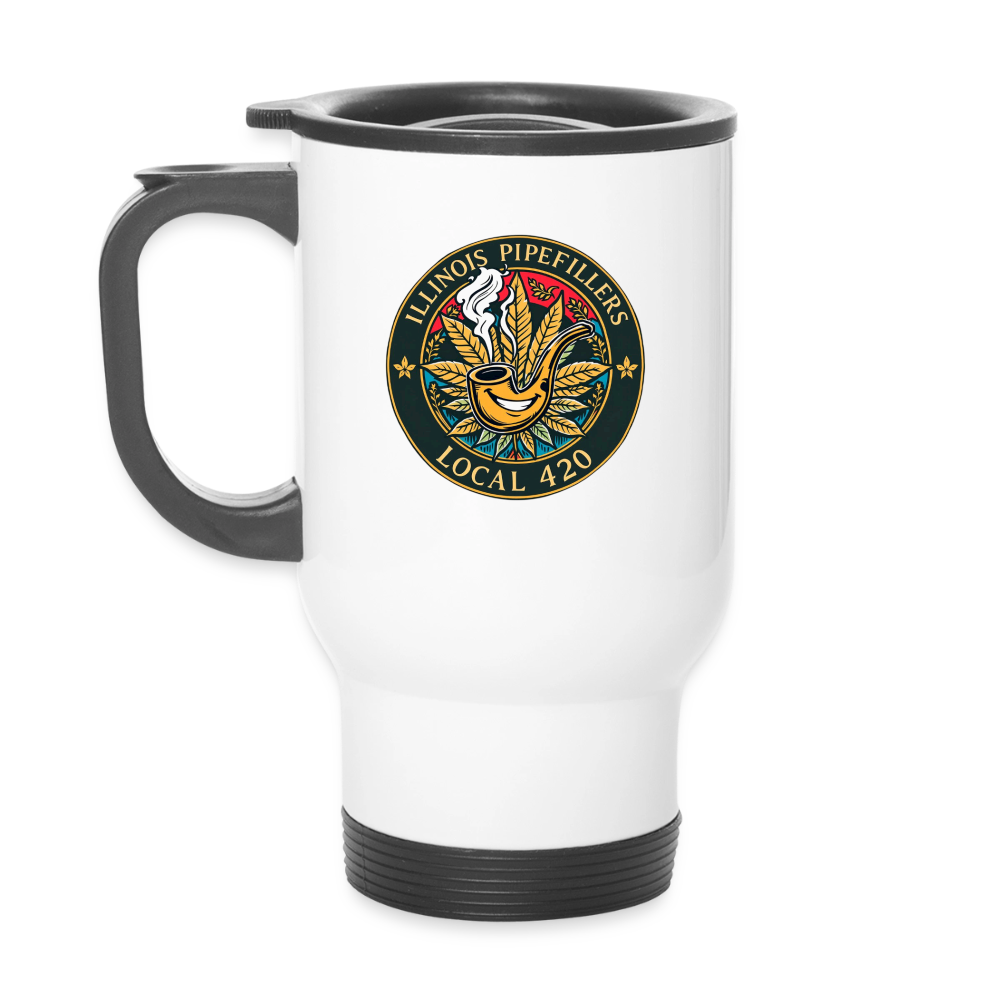 ILLINOIS PIPEFILLERS LOCAL 420 14oz Stainless Steel Travel Mug - white