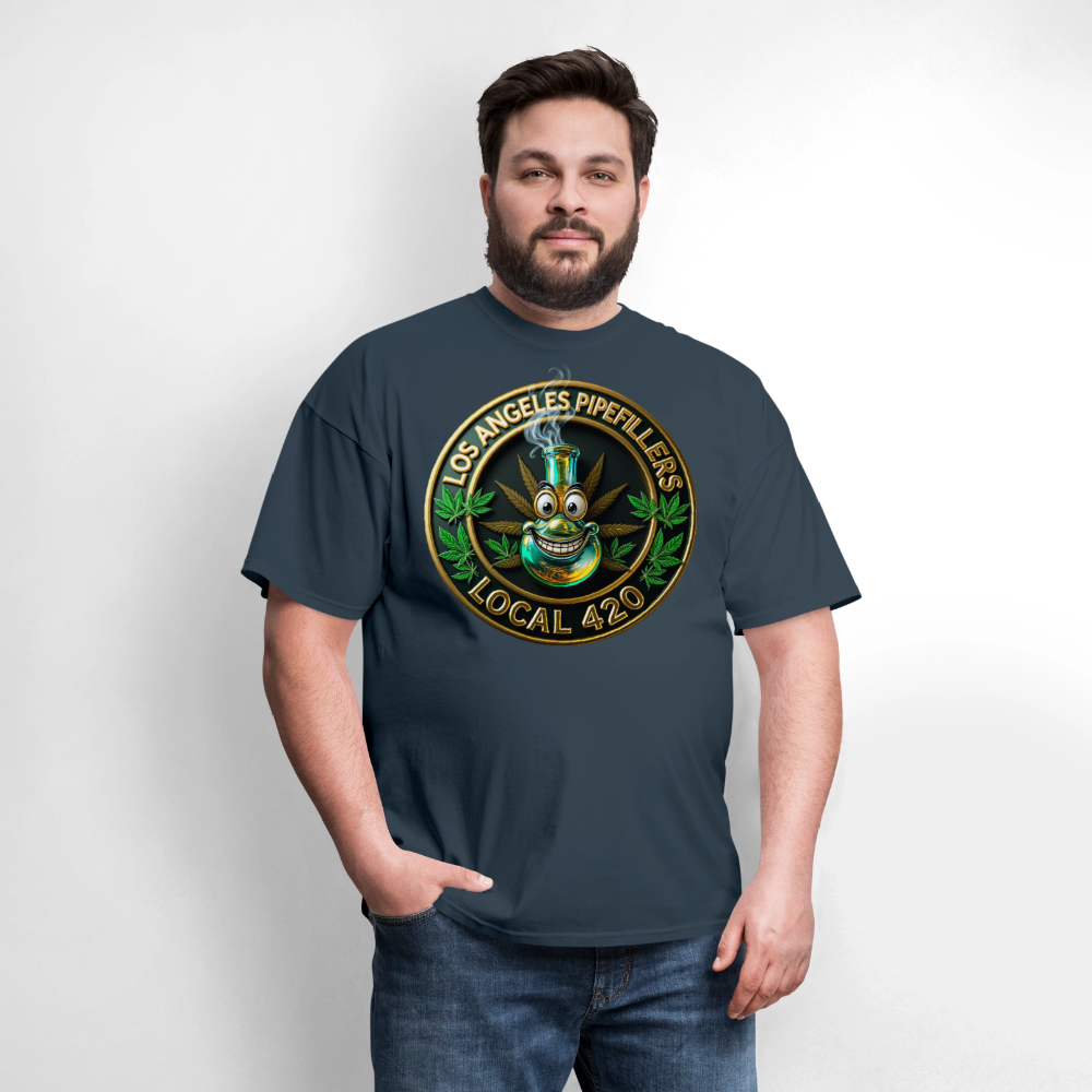 LOS ANGLES PIPEFILLERS LOCAL 420 2 EMBLEM Men's T-Shirt -  blue dusk