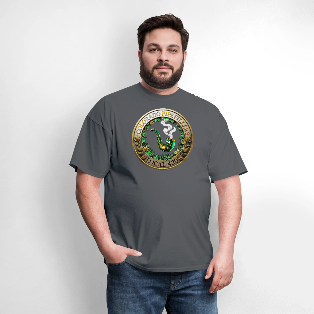 COLORADO PIPEFILLERS LOCAL 420 F/B EMBLEMS Men's T-Shirt - charcoal