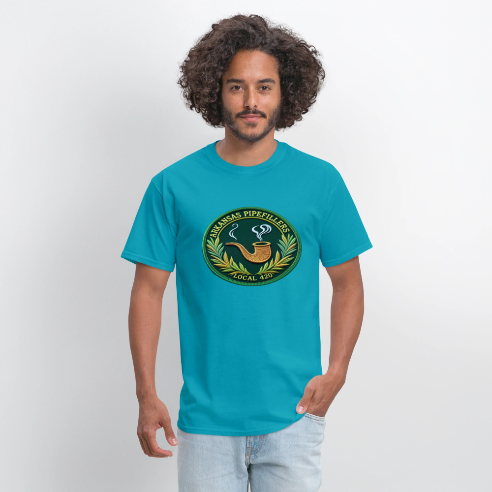 ARKANSAS PIPEFILLERS LOCAL 420 F/B EMBLEMS  Men's T-Shirt - turquoise