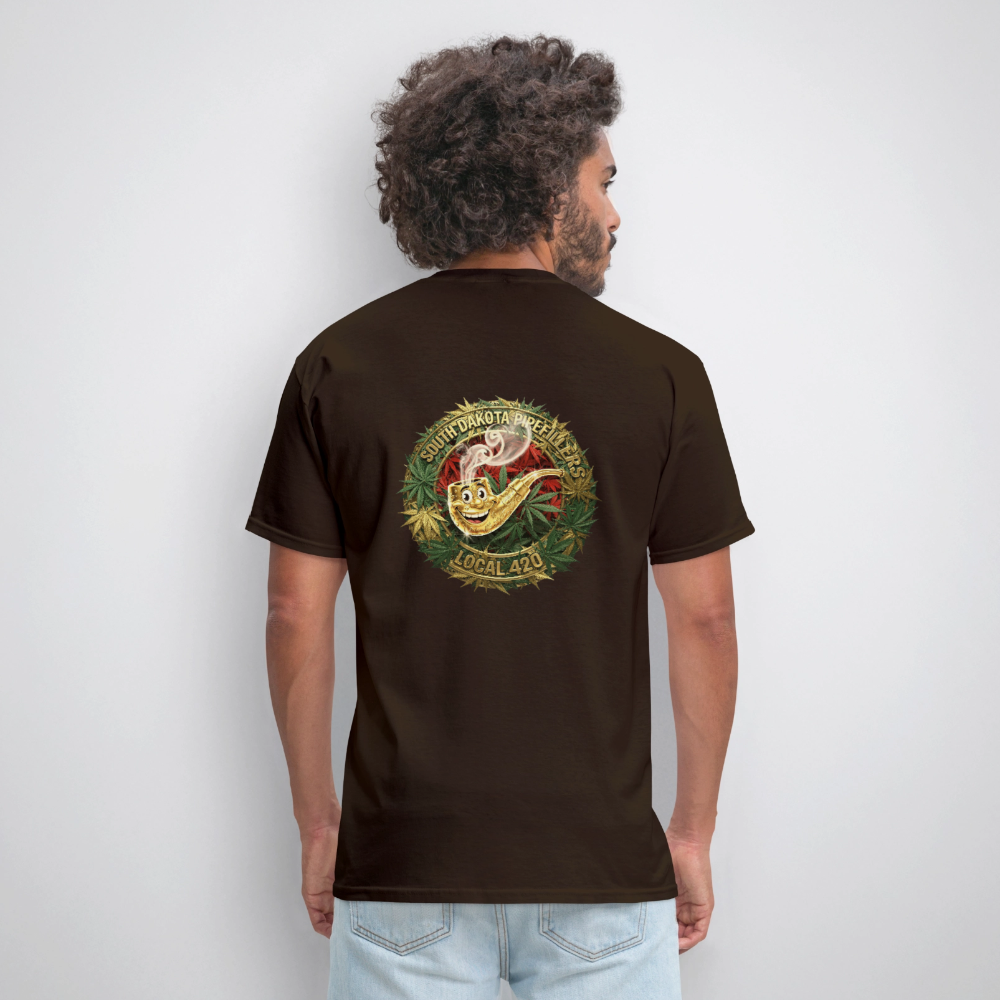 SOUTH DAKOTA PIPEFILLERS LOCAL 420  F/B DESIGN Men's T-Shirt - brown