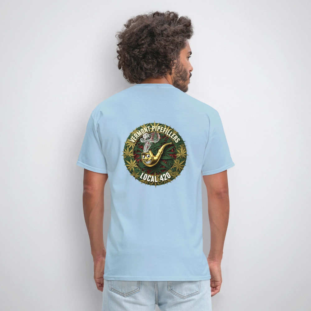 VERMONT PIPEFILLERS LOCAL 420  F/B DESIGN Men's T-Shirt - powder blue