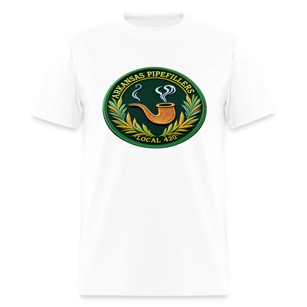 ARKANSAS PIPEFILLERS LOCAL 420 F/B EMBLEMS  Men's T-Shirt - white