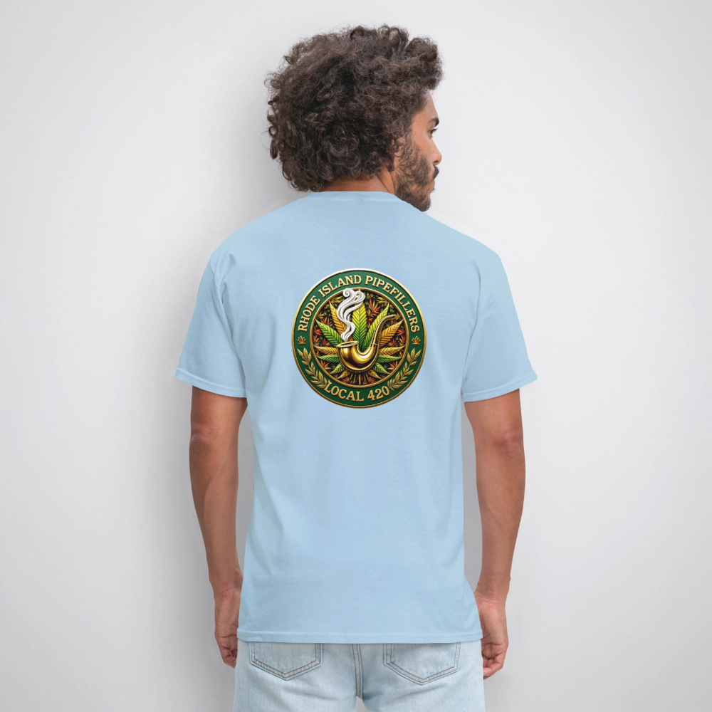 RHODE ISLAND PIPEFILLERS LOCAL 420 F/B DESIGNS Men's T-Shirt - powder blue