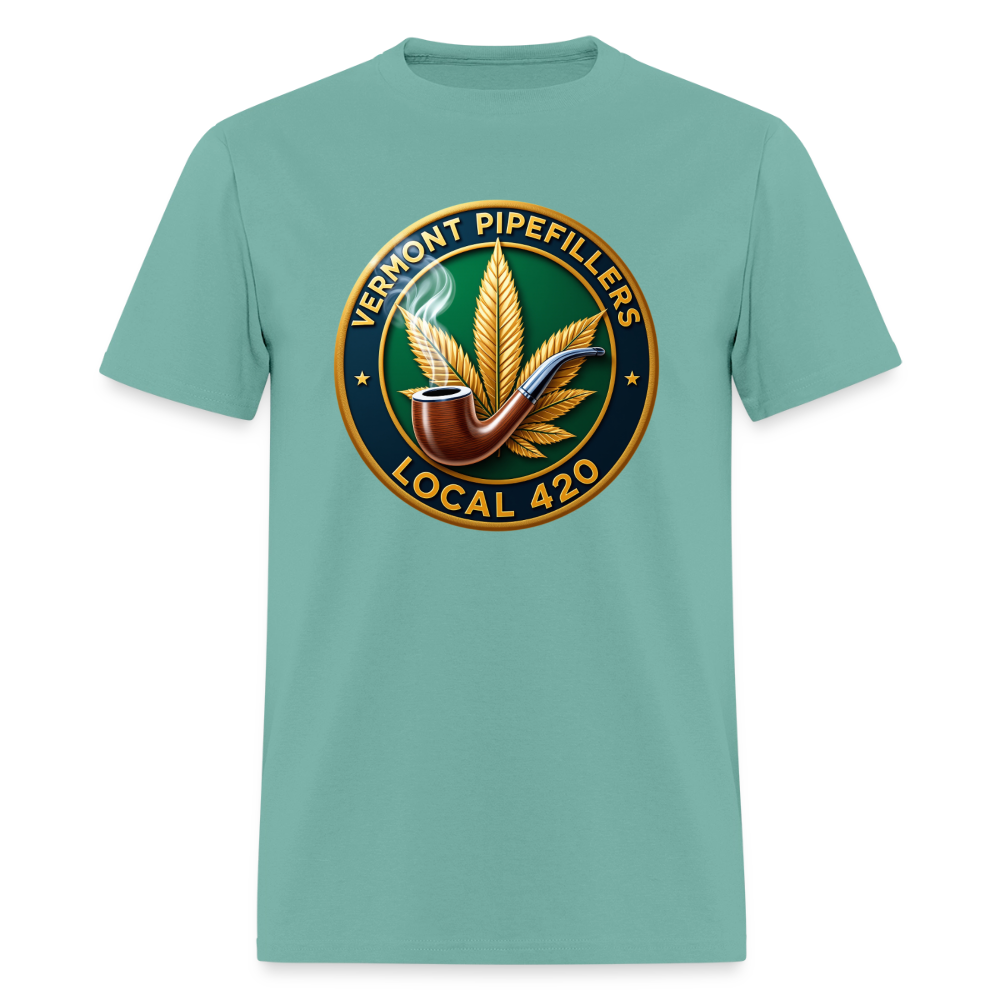 VERMONT PIPEFILLERS LOCAL 420 2 EMBLEM Men's T-Shirt - aquatic