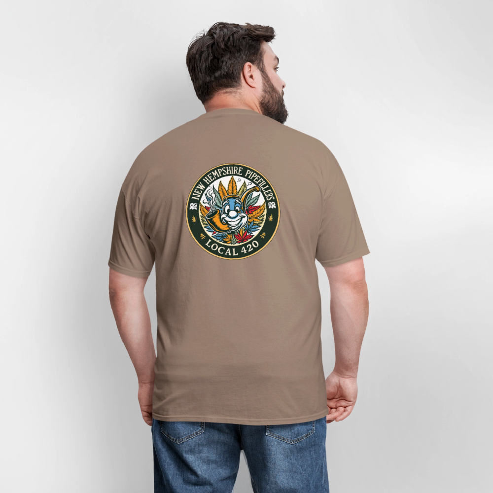 NEW HEMPSHIRE PIPEFILLERS LOCAL 420 2 EMBLEM Men's T-Shirt - safari