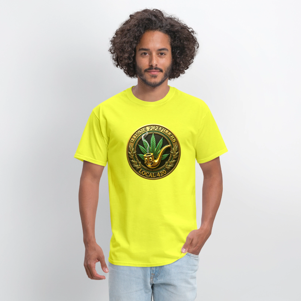 ILLINOIS PIPEFILLERS LOCAL 420 F/B EMBLEMS Men's T-Shirt - safety green