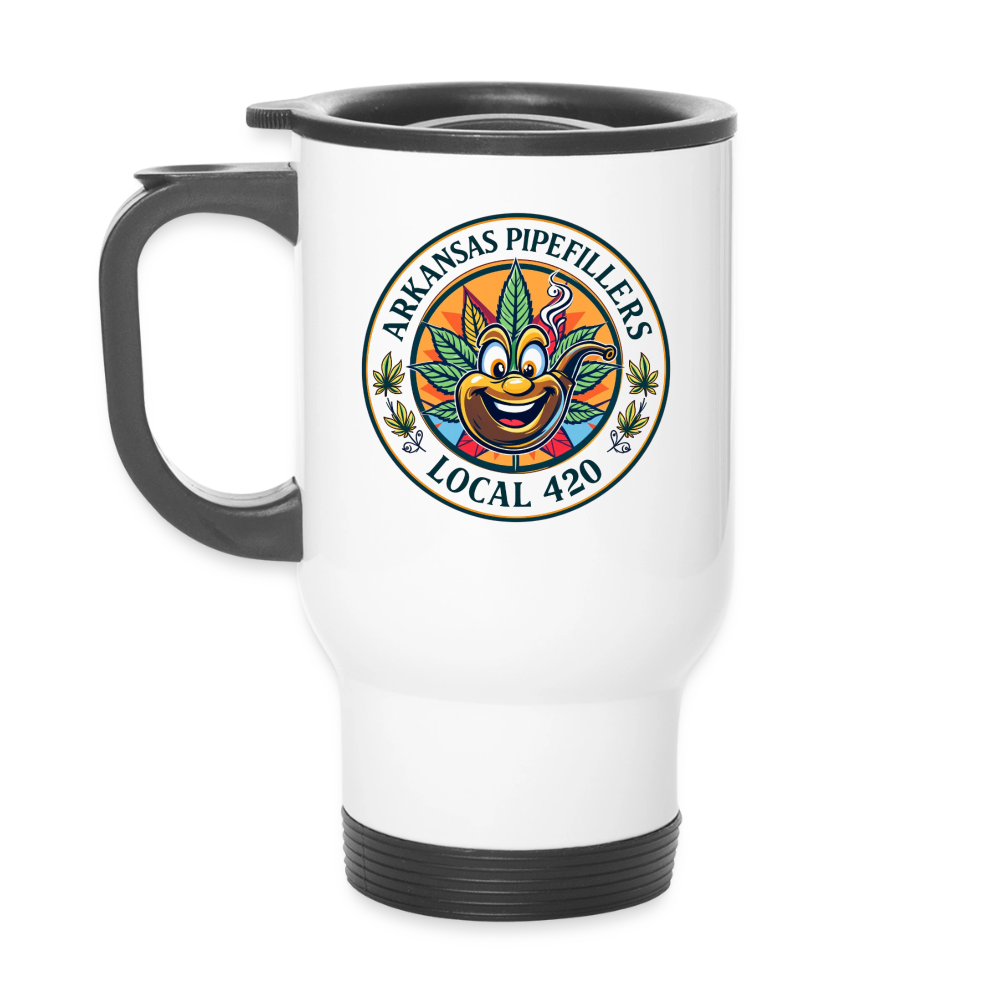 ARKANSAS PIPEFILLERS LOCAL 420 14oz Stainless Steel Travel Mug - white