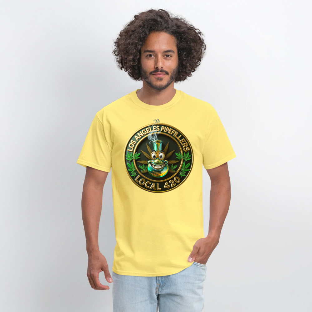LOS ANGLES PIPEFILLERS LOCAL 420 2 EMBLEM Men's T-Shirt - cornsilk