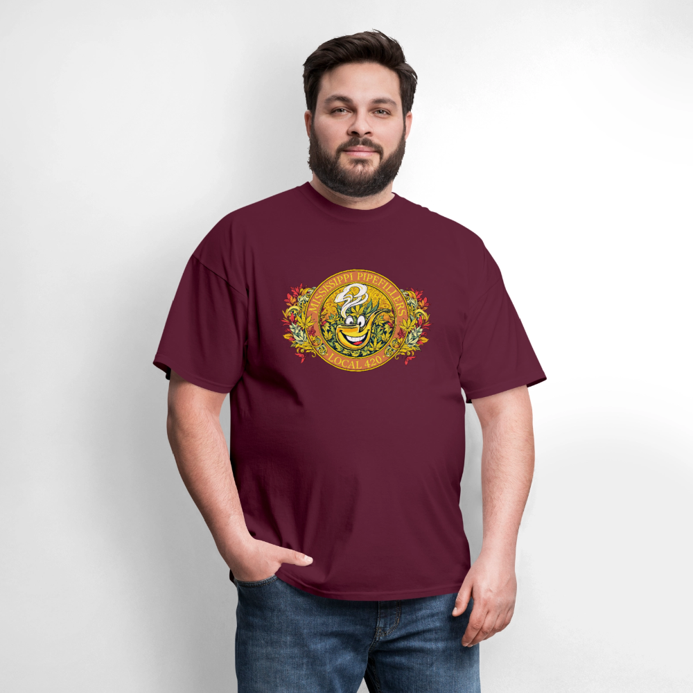 MISSISSIPPI PIPEFILLERS LOCAL 420 F/B DESIGNS Men's T-Shirt - burgundy