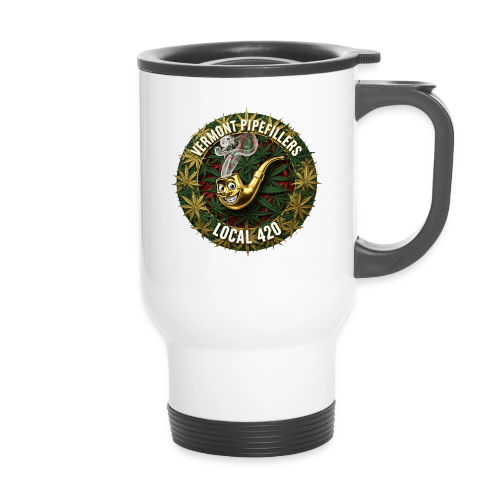 VERMONT PIPEFILLERS LOCAL 420 14oz Stainless Steel Travel Mug - white