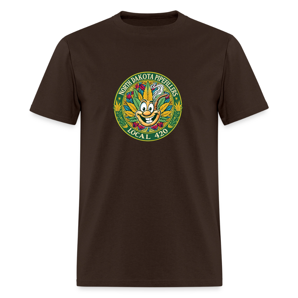 NORTH DAKOTA PIPEFILLERS LOCAL 420 F/B 2 DESIGNS Men's T-Shirt - brown