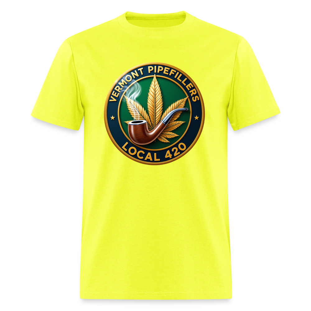 VERMONT PIPEFILLERS LOCAL 420 2 EMBLEM Men's T-Shirt - safety green
