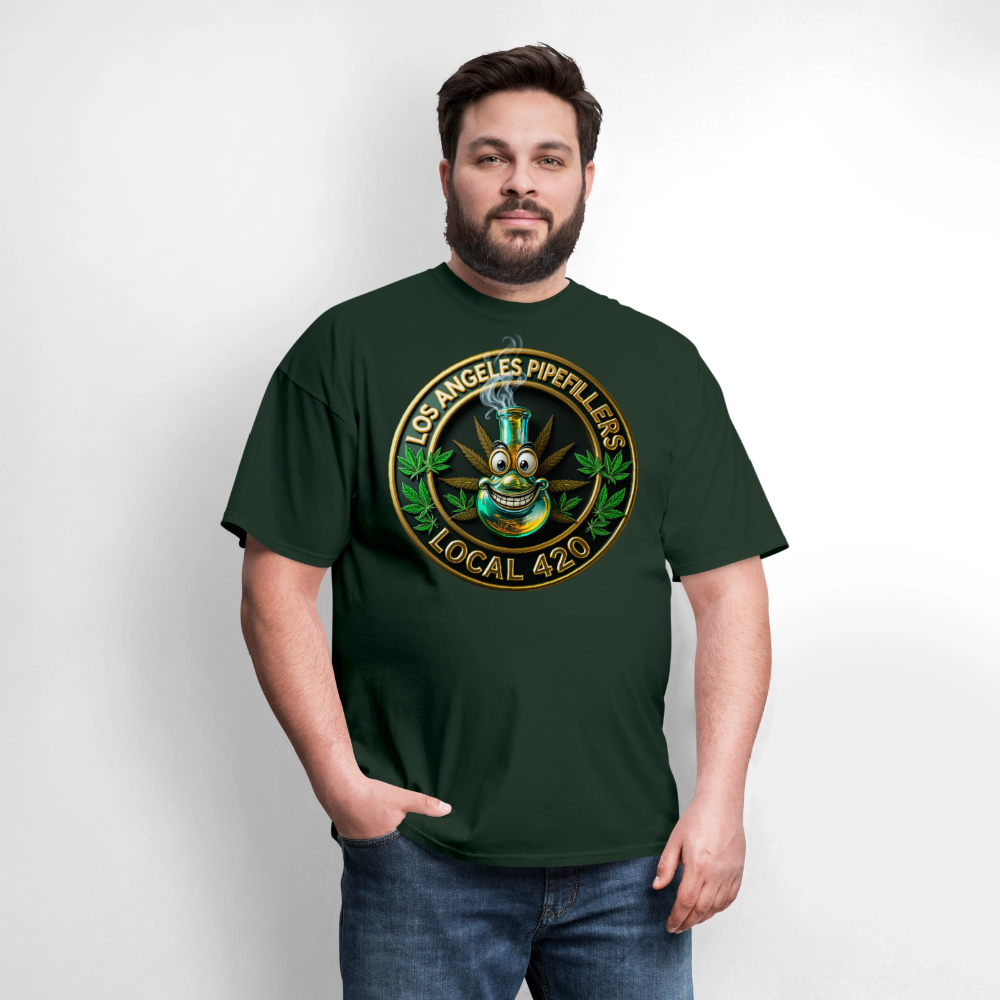 LOS ANGLES PIPEFILLERS LOCAL 420 2 EMBLEM Men's T-Shirt - forest green