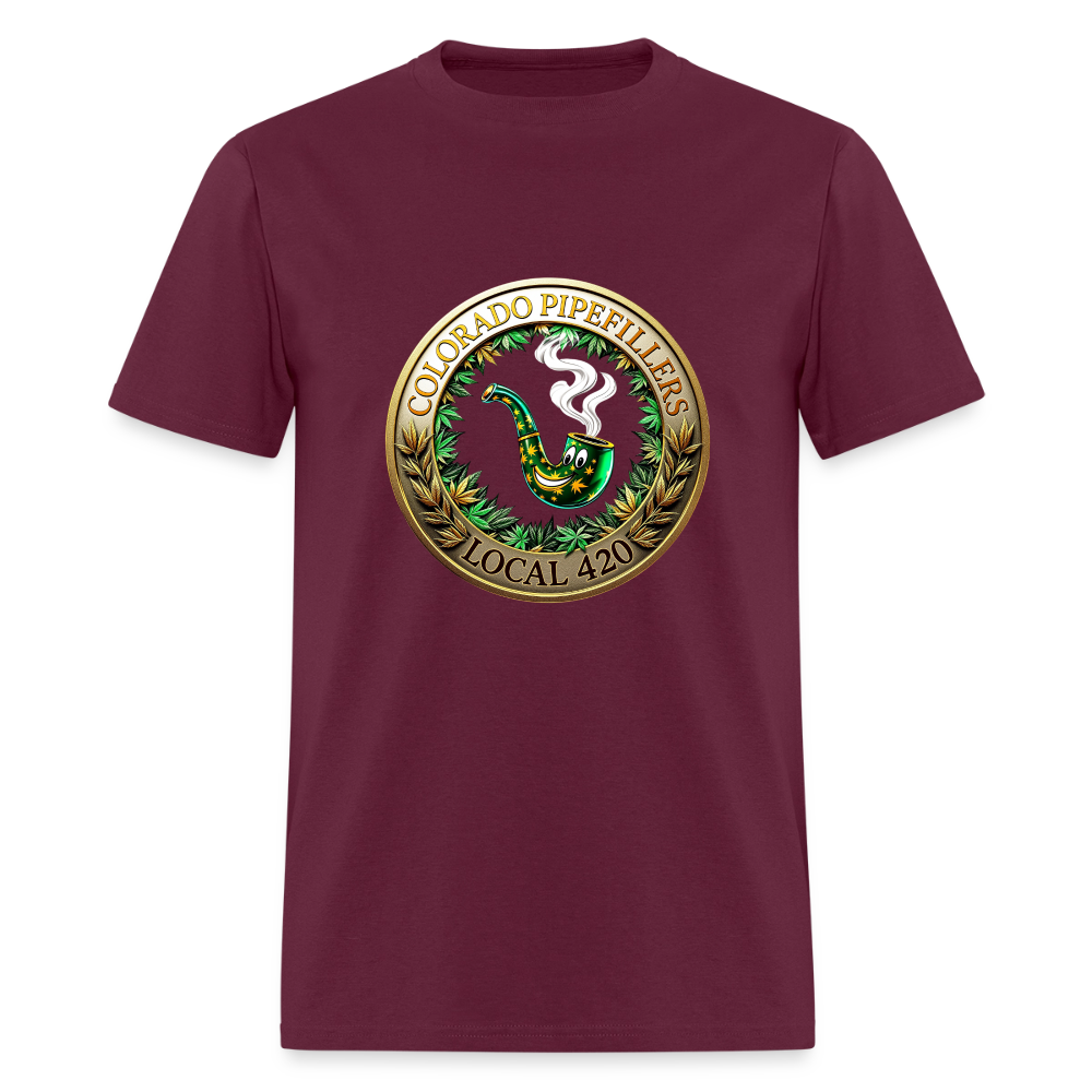 COLORADO PIPEFILLERS LOCAL 420 F/B EMBLEMS Men's T-Shirt - burgundy