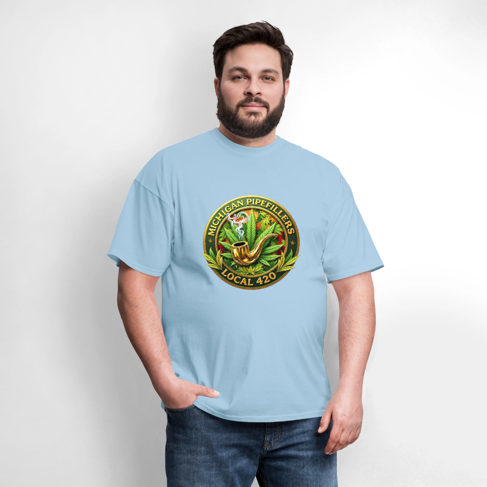 MICHIGAN PIPEFILLERS LOCAL 420 F/B DESIGN Men's T-Shirt - powder blue