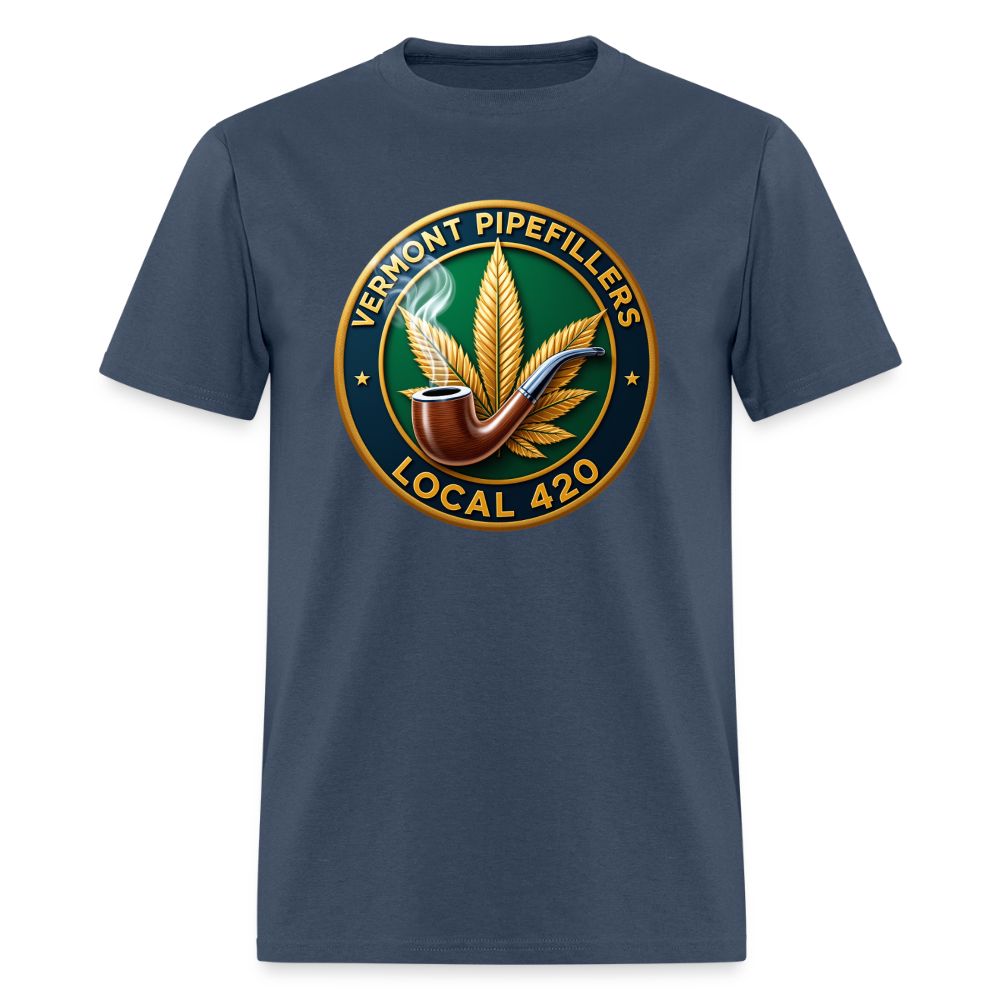 VERMONT PIPEFILLERS LOCAL 420 2 EMBLEM Men's T-Shirt -  blue dusk