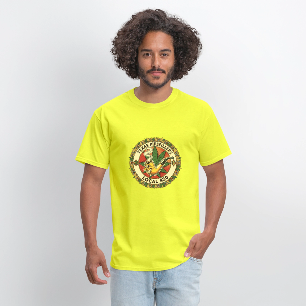 TEXAS PIPEFILLERS LOCAL 420 Men's T-Shirt - safety green