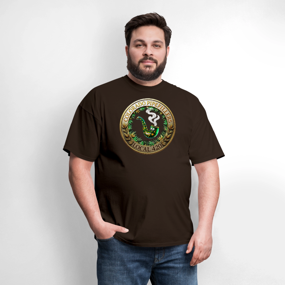 COLORADO PIPEFILLERS LOCAL 420 F/B EMBLEMS Men's T-Shirt - brown