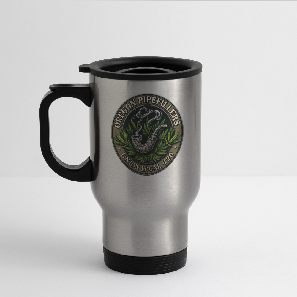 OREGON PIPEFILLERS LOCAL 420 14oz 2 EMBLEM Stainless Steel Travel Mug - silver