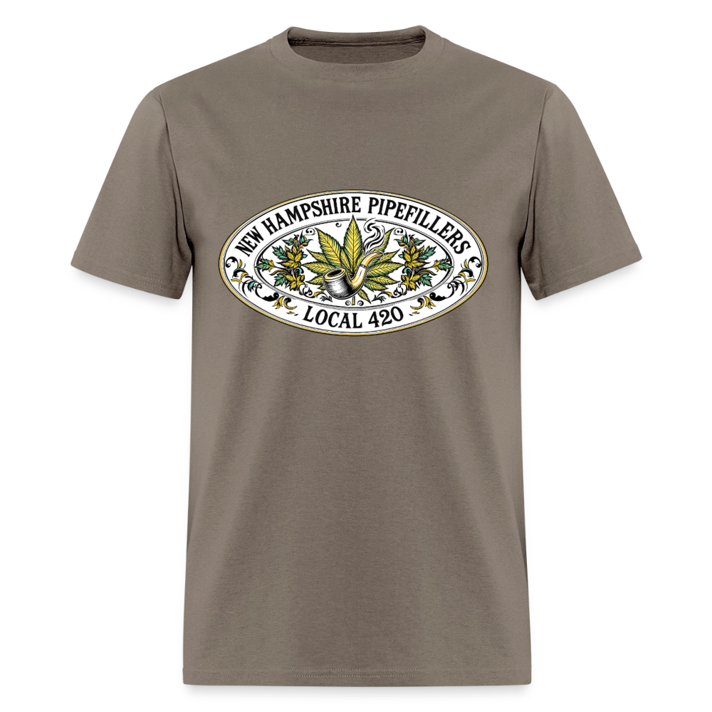 NEW HAMPSHIRE PIPEFILLERS LOCAL 420 2 EMBLEM Men's T-Shirt - safari
