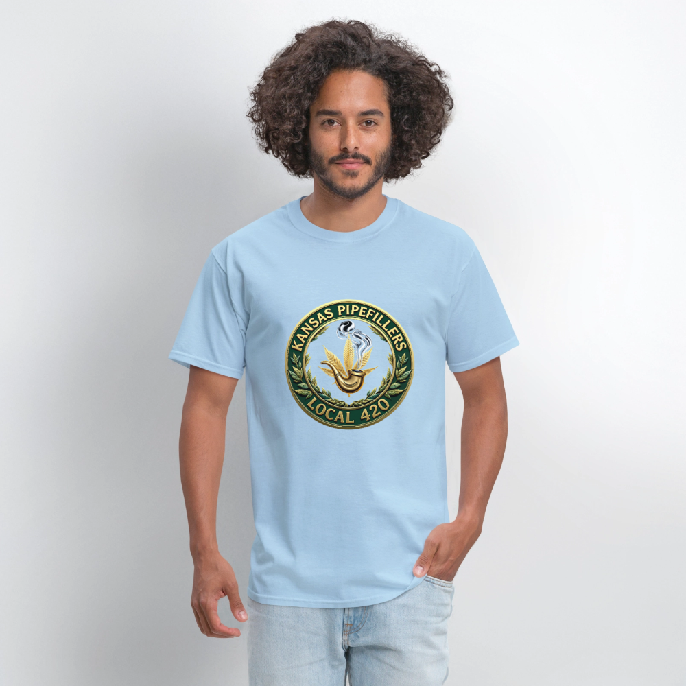 KANSAS PIPEFILLERS LOCAL 420 F/B DESIGNS Men's T-Shirt - powder blue