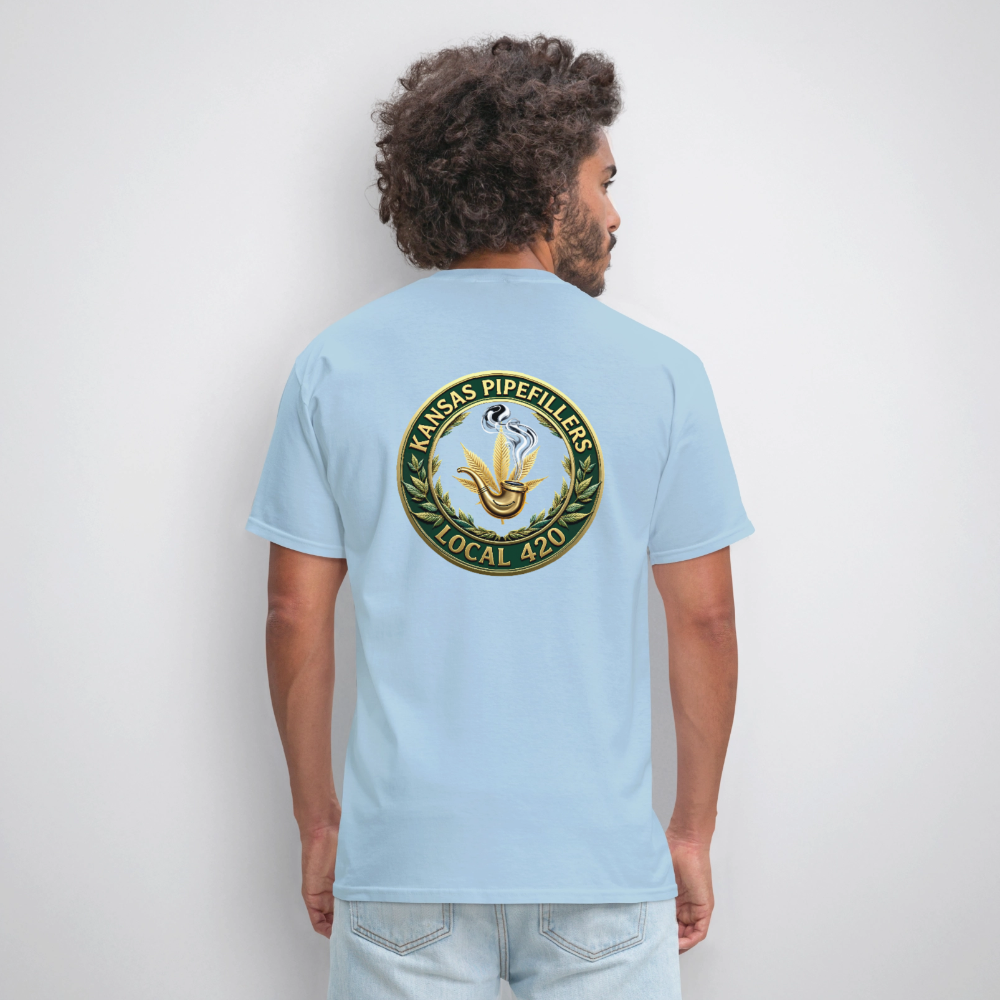 KANSAS PIPEFILLERS LOCAL 420 F/B DESIGNS Men's T-Shirt - powder blue