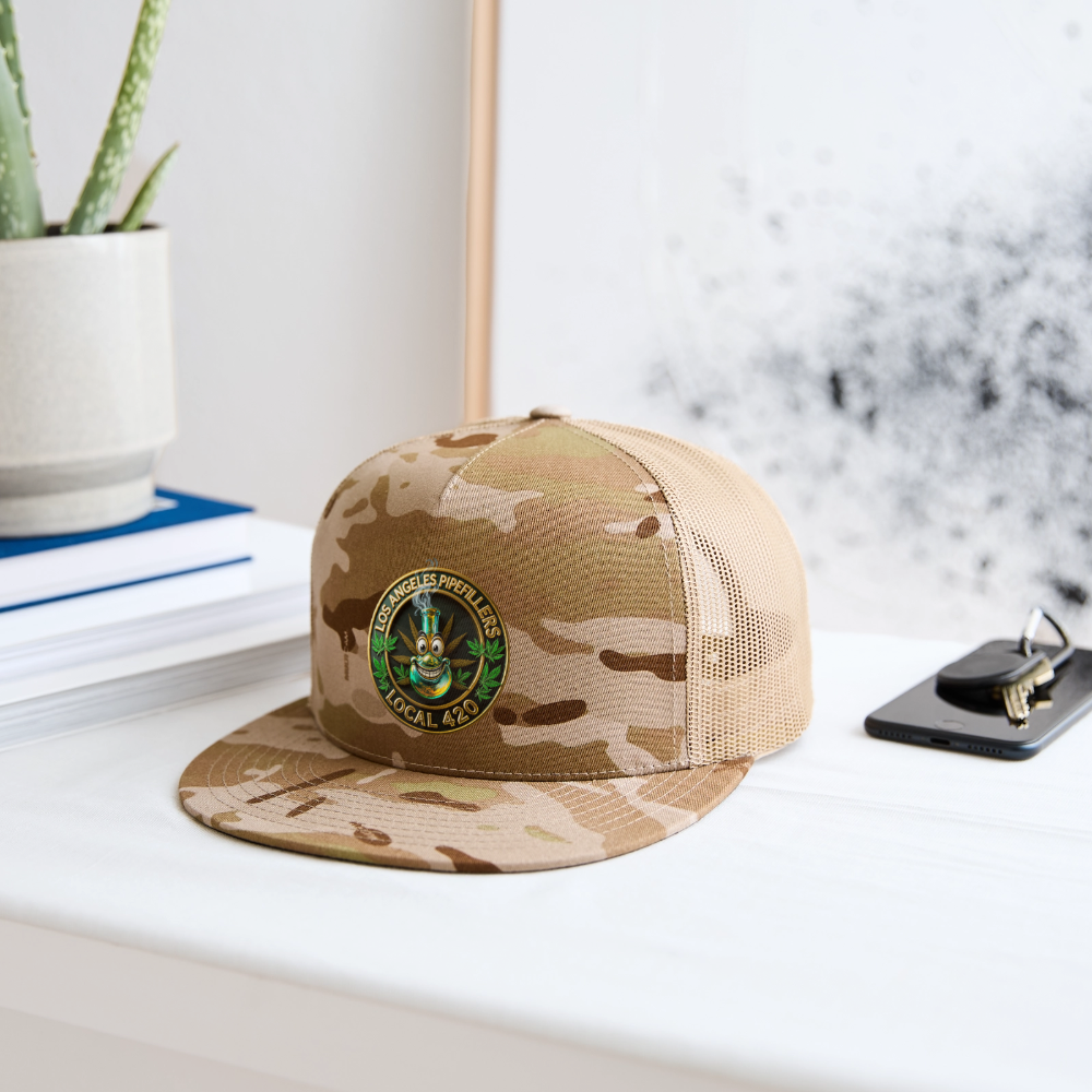 LOS ANGELES PIPEFILLERS LOCAL 420  CAMO Trucker Hat - MultiCam\tan