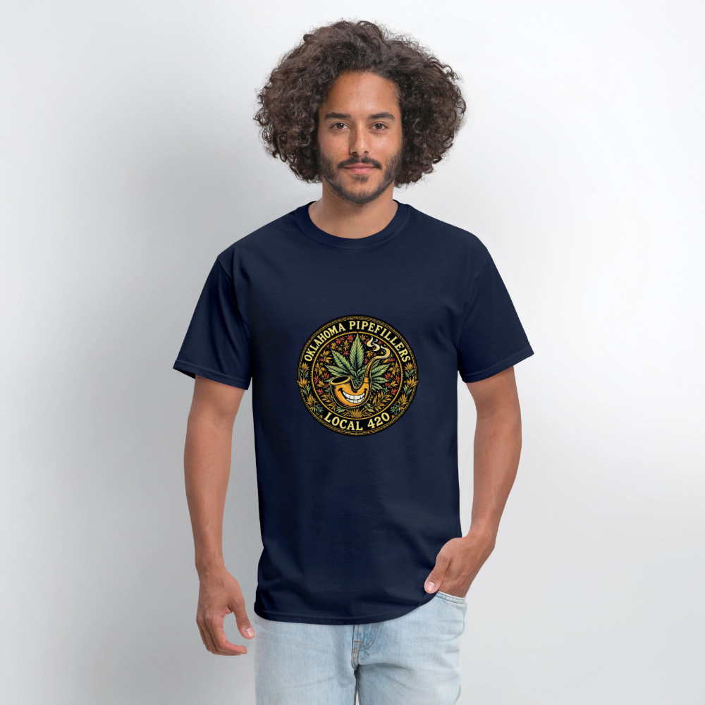 OKLAHOMA PIPEFILLERS LOCAL 420  F/B DESIGNS Men's T-Shirt - navy