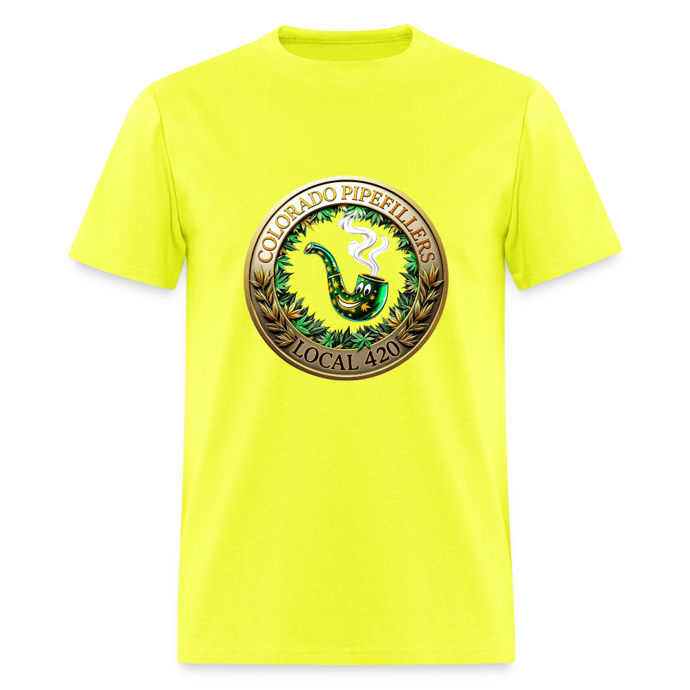 COLORADO PIPEFILLERS LOCAL 420  Men's T-Shirt - safety green