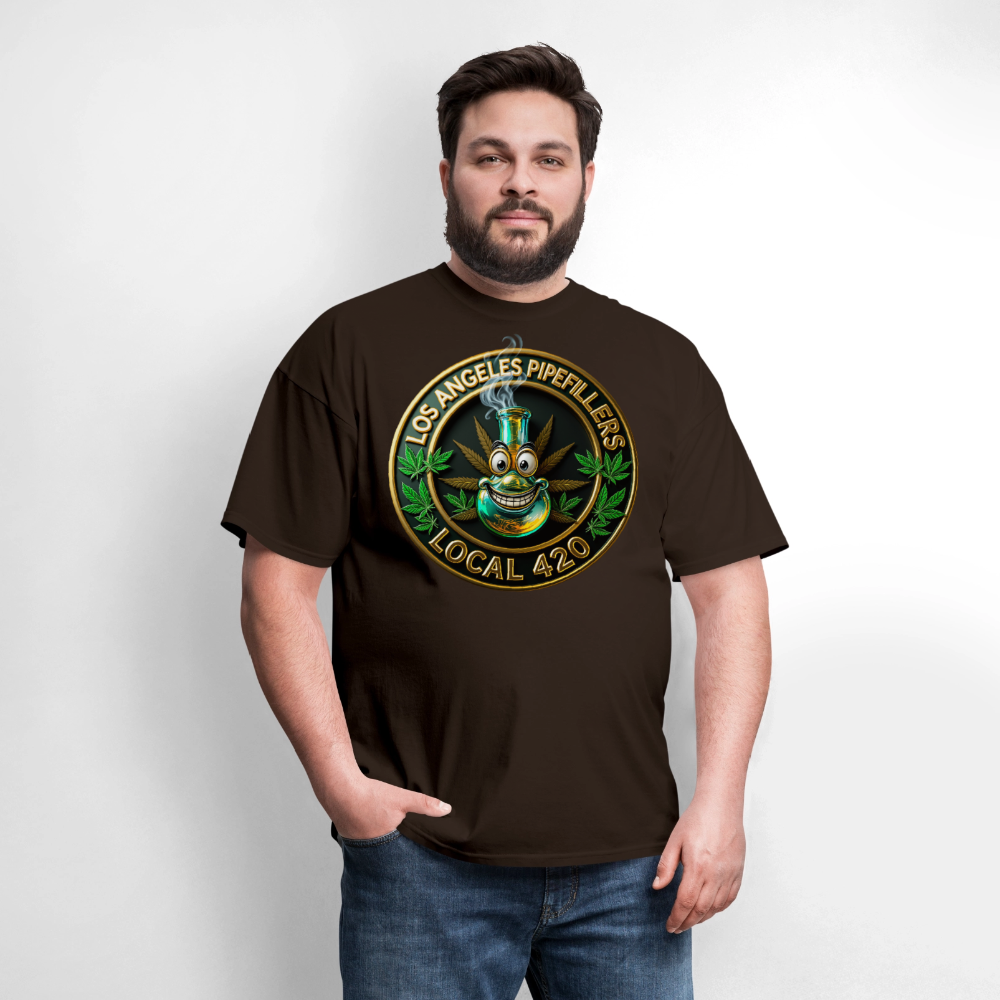 LOS ANGLES PIPEFILLERS LOCAL 420 2 EMBLEM Men's T-Shirt - brown