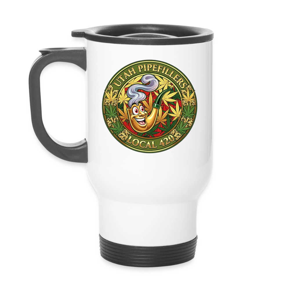 UTAH PIPEFILLERS LOCAL 420 14oz Stainless Steel Travel Mug - white