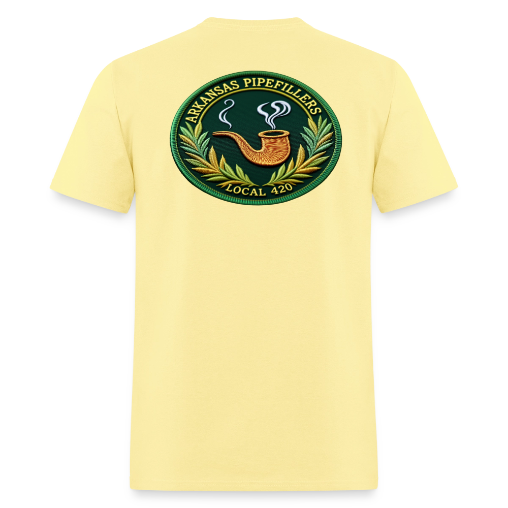 ARKANSAS PIPEFILLERS LOCAL 420 F/B EMBLEMS  Men's T-Shirt - cornsilk