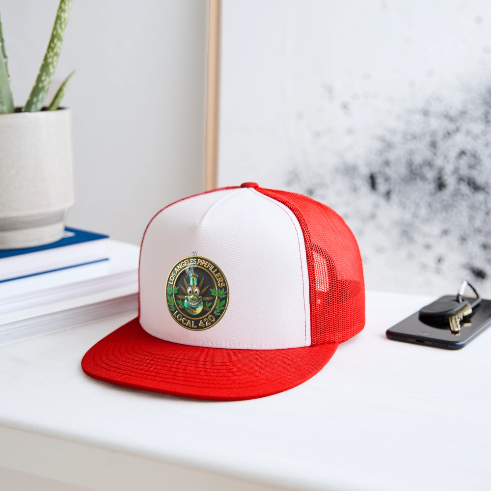 LOS ANGLES PIPEFILLERS LOCAL 420 Trucker Hat - white/red