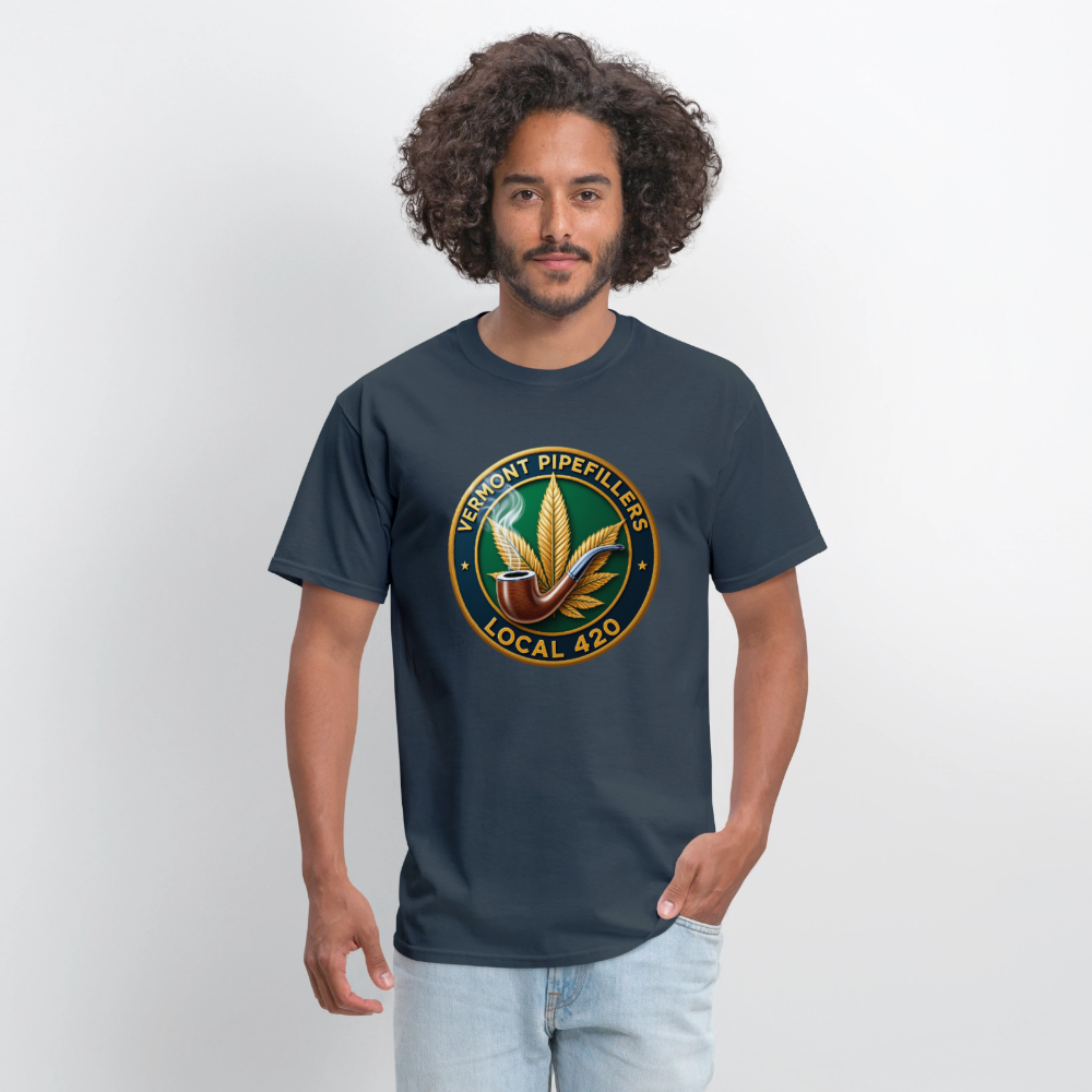 VERMONT PIPEFILLERS LOCAL 420 2 EMBLEM Men's T-Shirt -  blue dusk