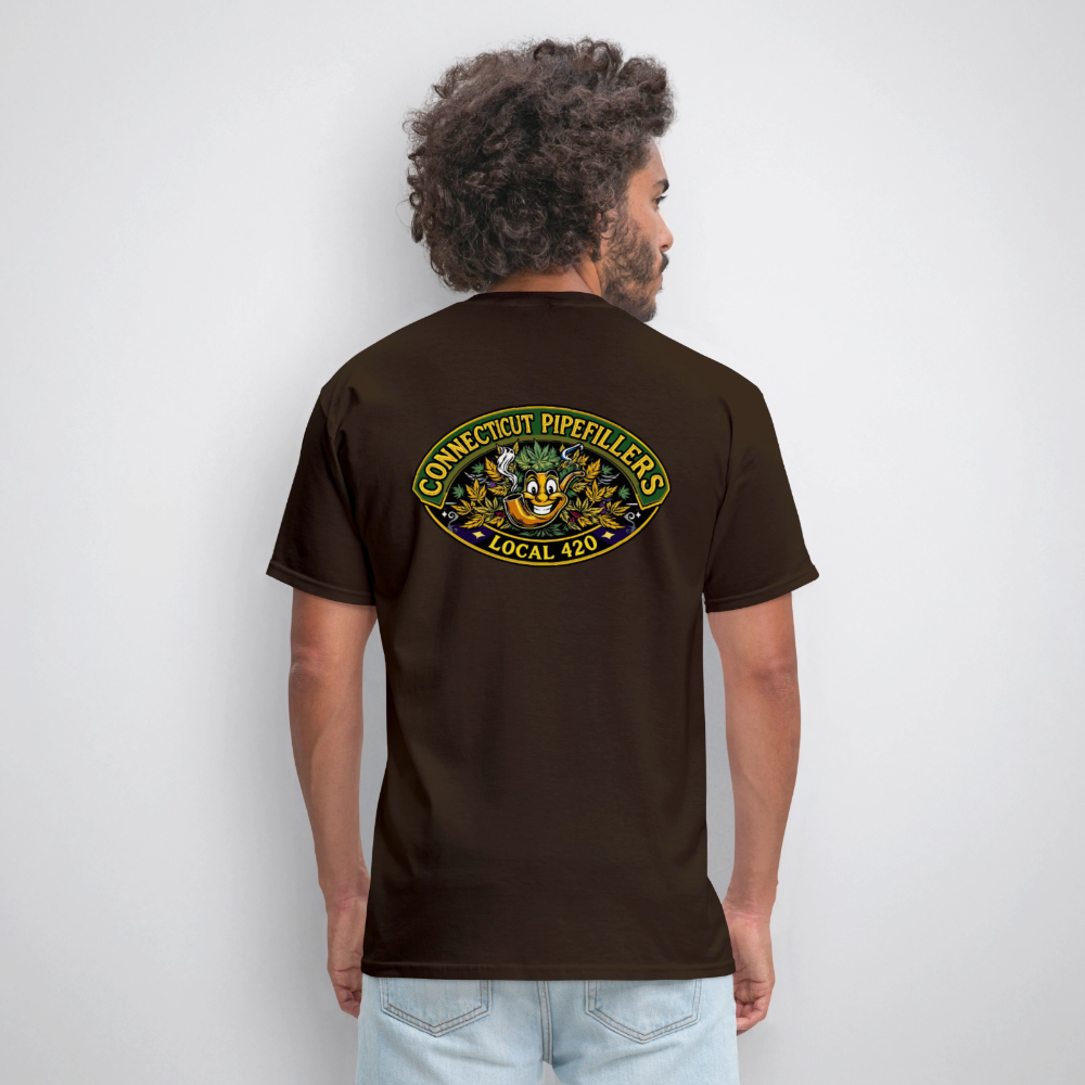 CONNECTICUT PIPEFILLERD LOCAL 420 F/B DESIGN Men's T-Shirt - brown