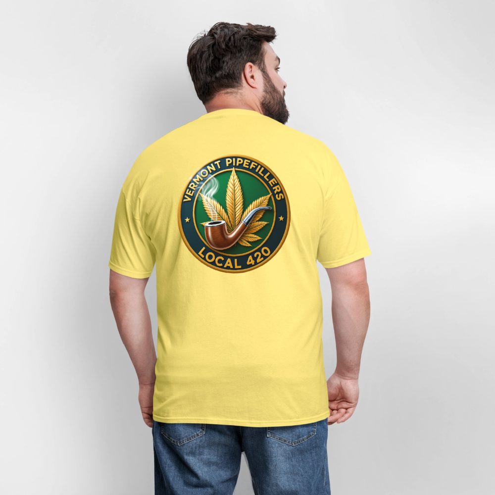 VERMONT PIPEFILLERS LOCAL 420 2 EMBLEM Men's T-Shirt - cornsilk