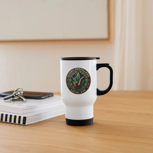 ALASKA PIPEFILLERS LOCAL 420 14oz Stainless Steel Travel Mug - white