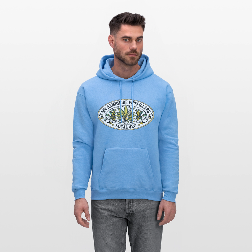 NEW HAMPSHIRE PIPEFILLERS LOCAL 420 2 EMBLEM Men's Hoodie - carolina blue