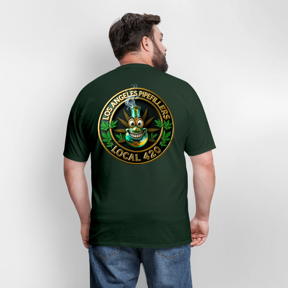 LOS ANGLES PIPEFILLERS LOCAL 420 2 EMBLEM Men's T-Shirt - forest green