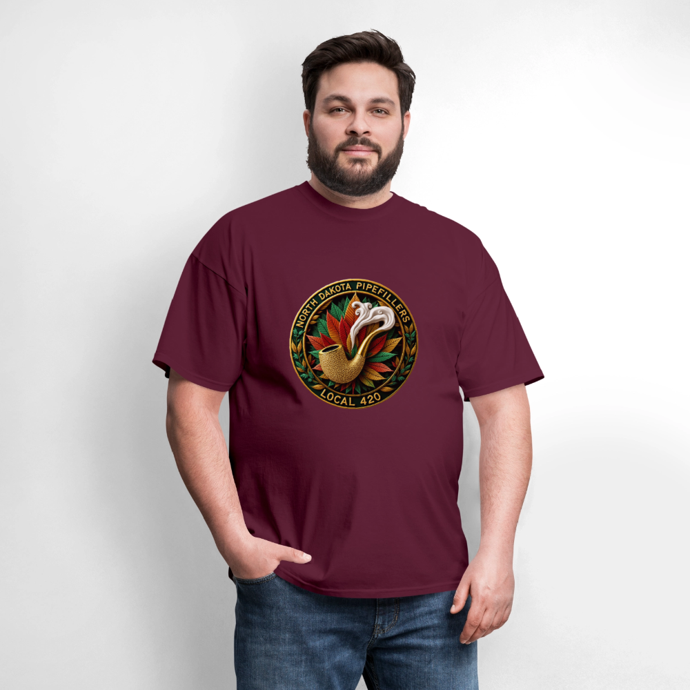 NORTH DAKOTA PIPEFILLERS LOCAL 420 F/B DESIGNS Men's T-Shirt - burgundy
