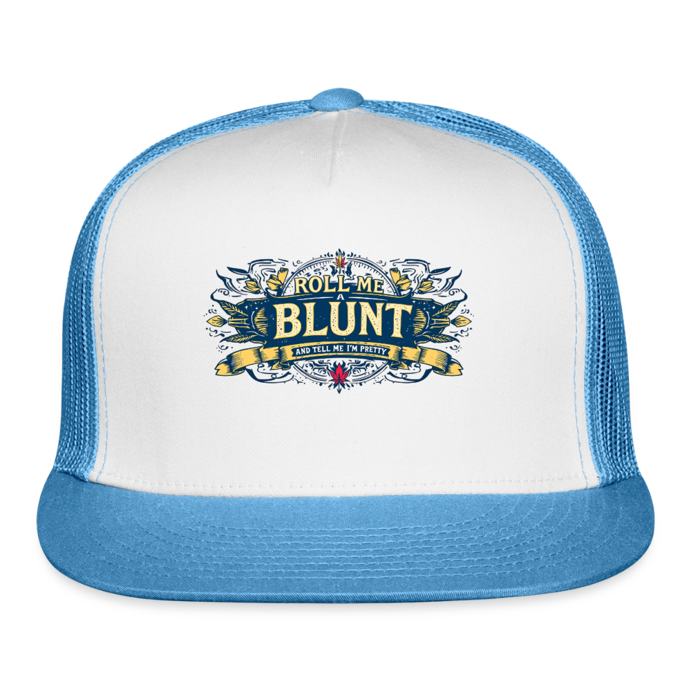 ROLL ME A BLUNT Trucker Hat - white/blue