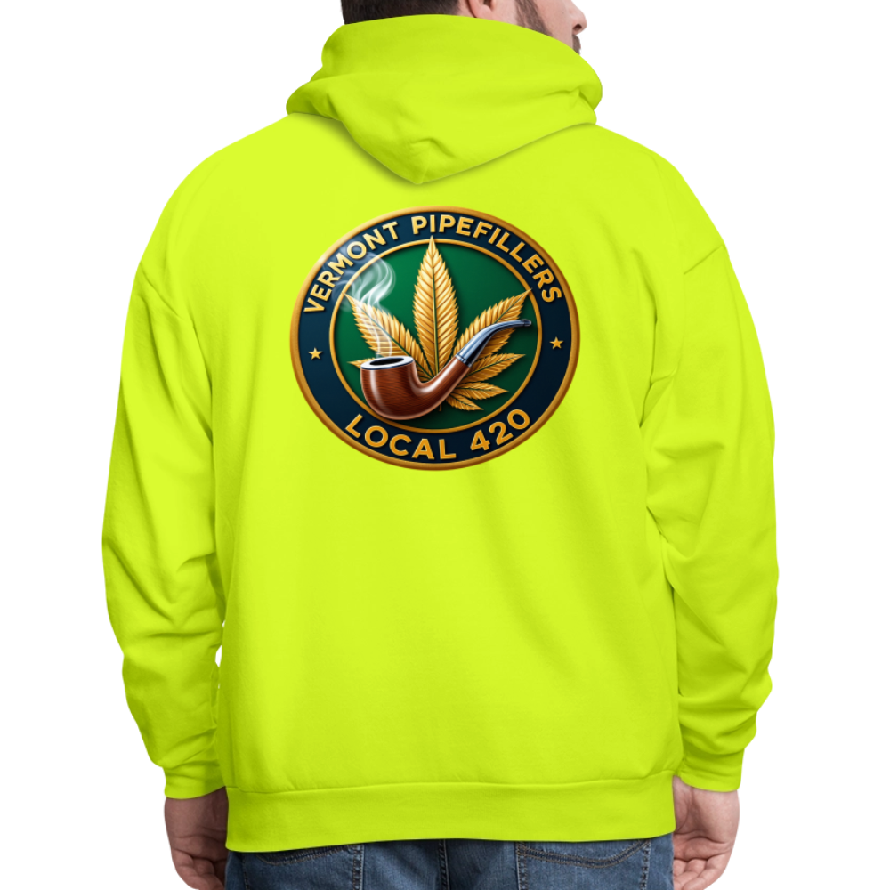VERMONT PIPEFILLERS LOCAL 420 2 EMBLEM Men's Hoodie - safety green