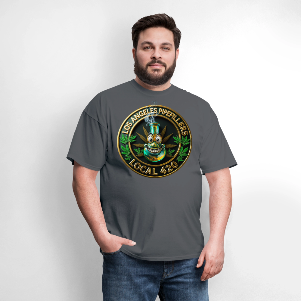 LOS ANGLES PIPEFILLERS LOCAL 420 2 EMBLEM Men's T-Shirt - charcoal