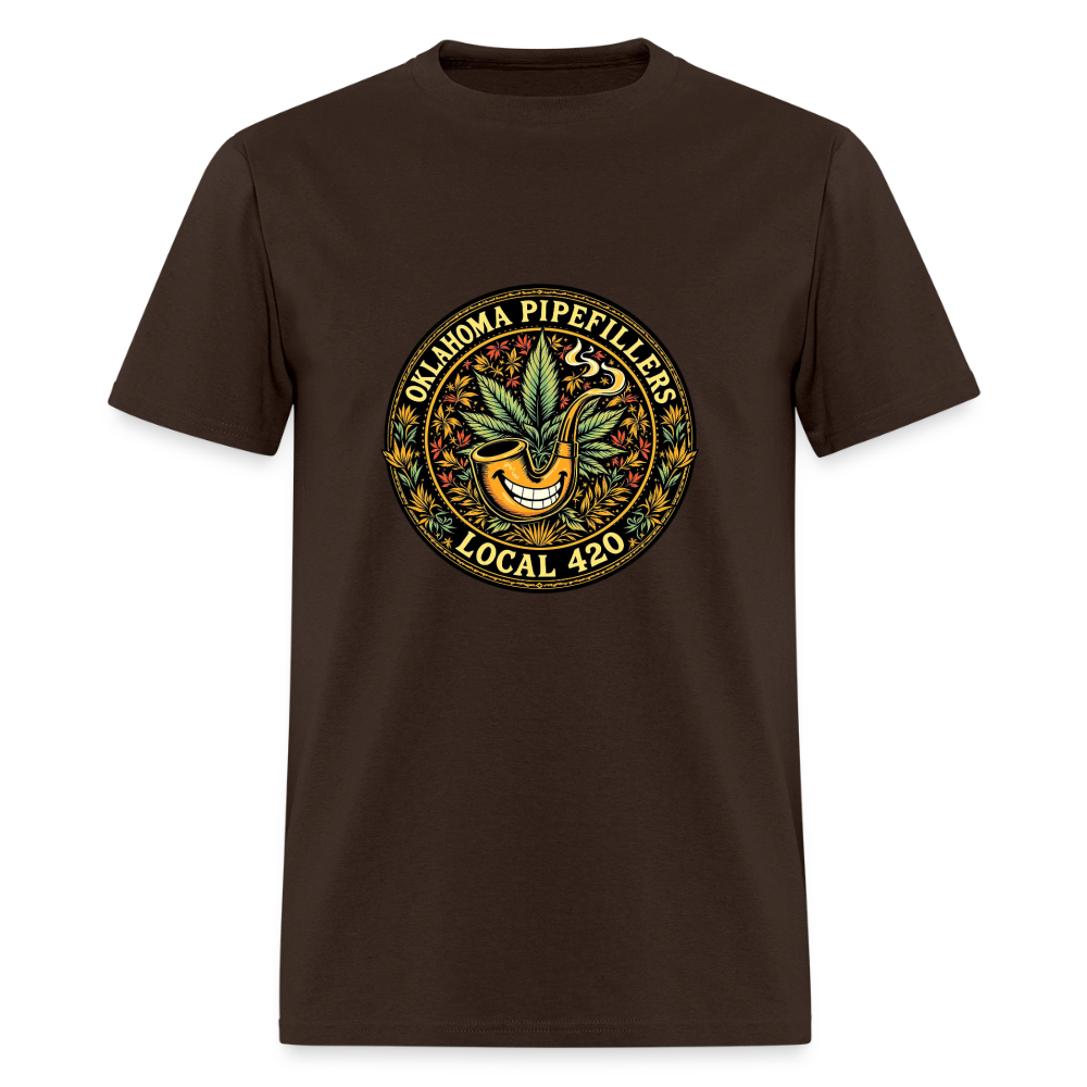 OKLAHOMA PIPEFILLERS LOCAL 420  F/B DESIGNS Men's T-Shirt - brown